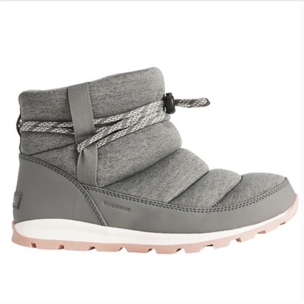 Sorel Gray Quilted Ankle Snow Boots with Pink Sole Accent